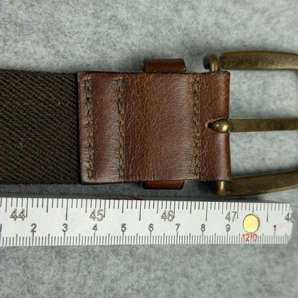 L.L.Bean Genuine Leather Stretch Belt Brown Brass Buckle Made UK Size 42 ~47in